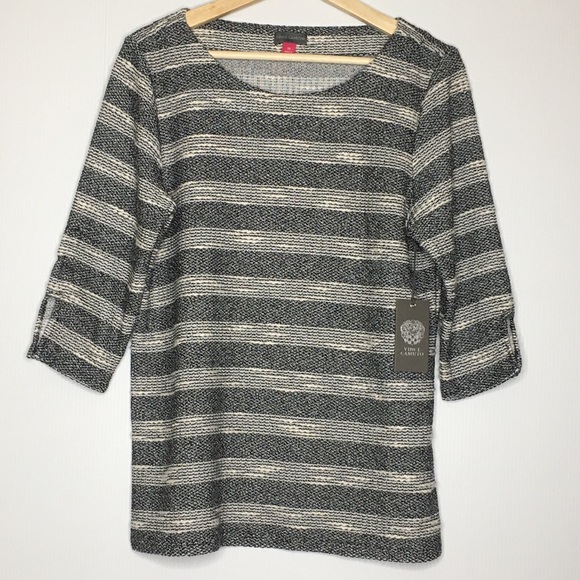 Vince Camuto Stripe Knit 3/4 Sleeve Sweater Top - Picture 3 of 9